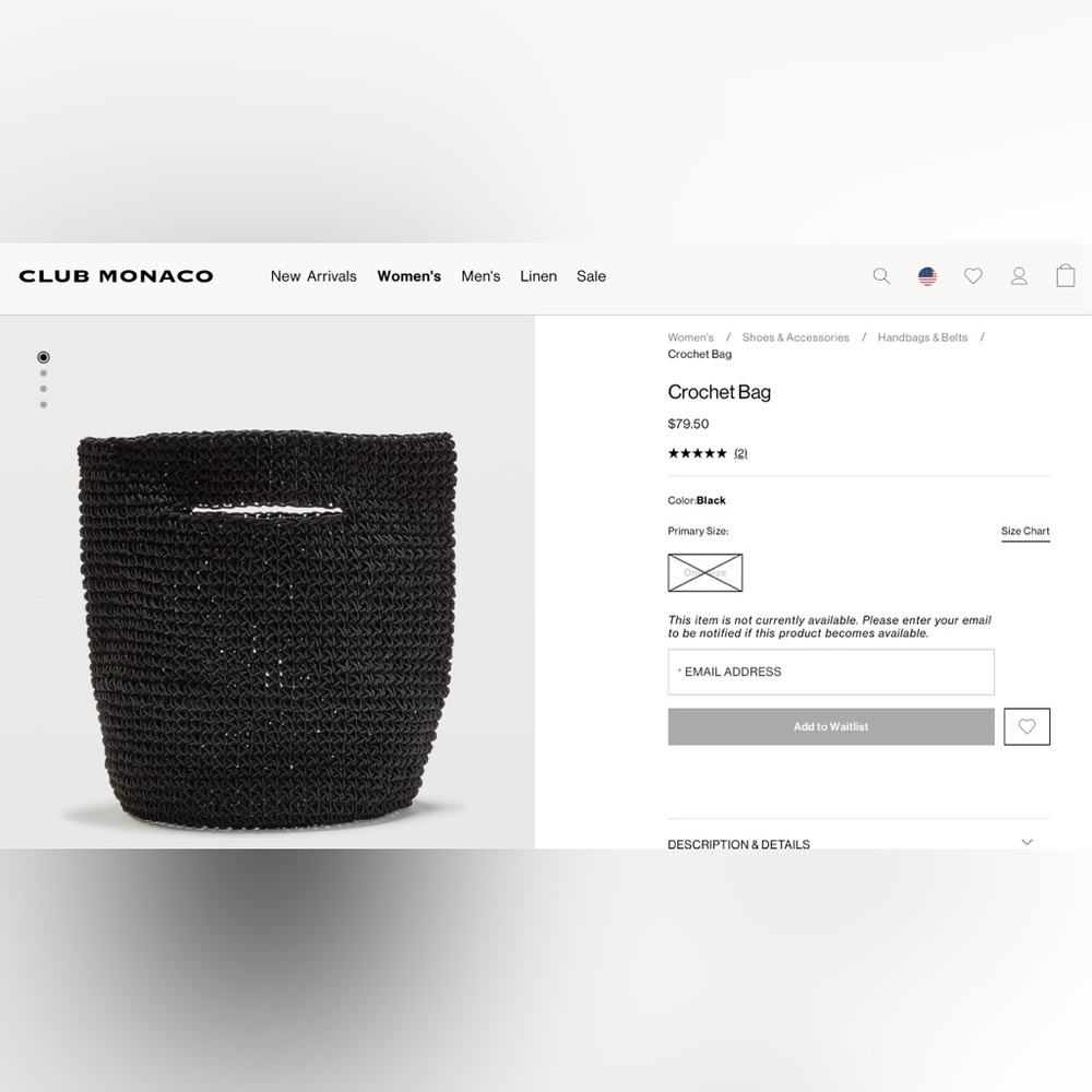 Club Monaco Black Crochet Bag Purse